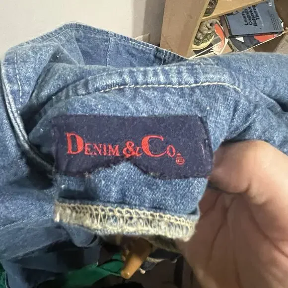 Vintage Denim & Co Duffle Chore Coat Womens 2XL Hooded 90s Long Blue Denim Togs - Picture 2 of 15